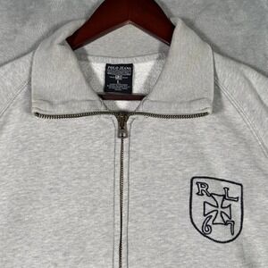Polo Jeans Ralph Lauren Sweatshirt Mens Large Gray Full Zip RL67 Crest Fleece*